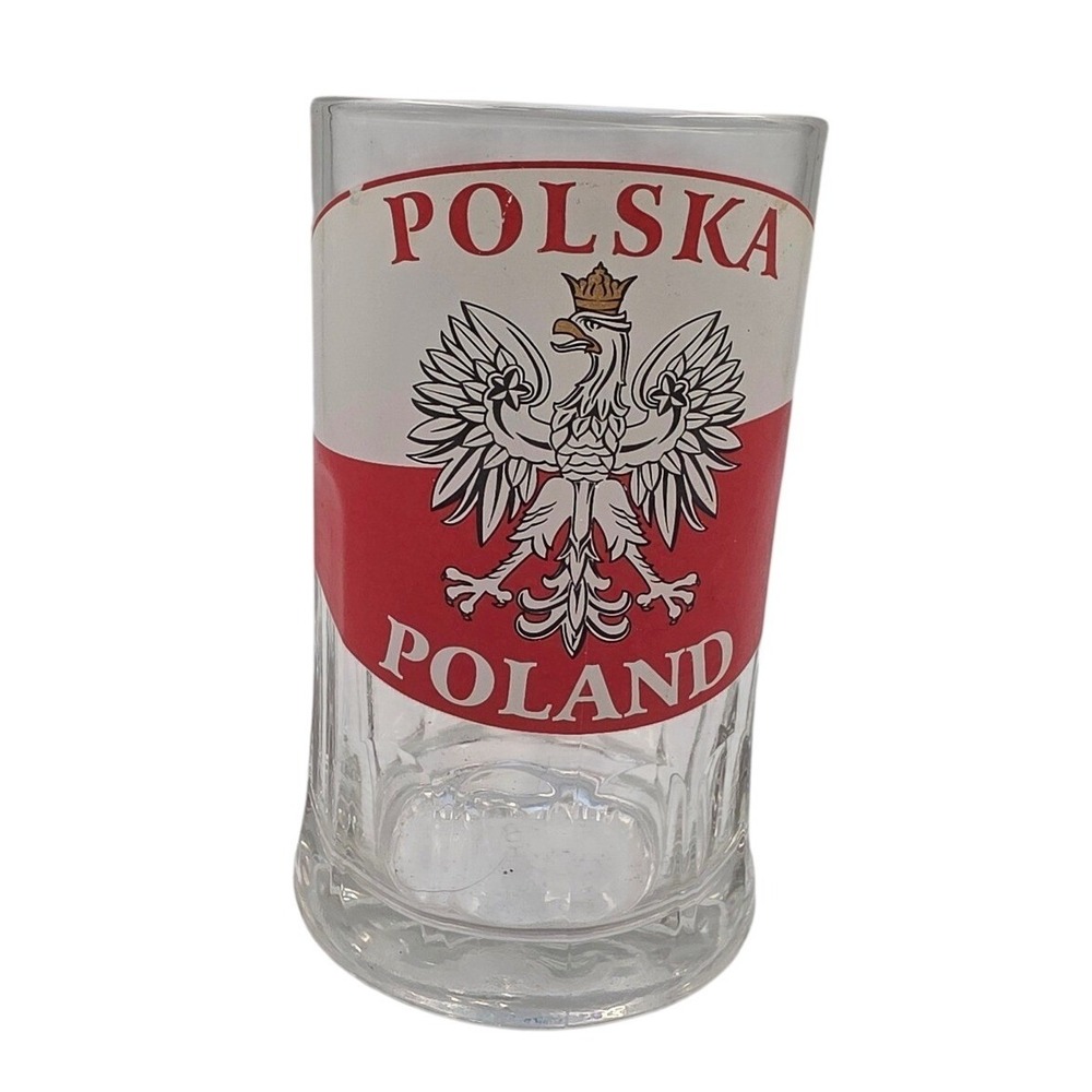 Polska Poland Beer Mug 0.4L Glass Stein Polish Eagle Coat of Arms Red White O5